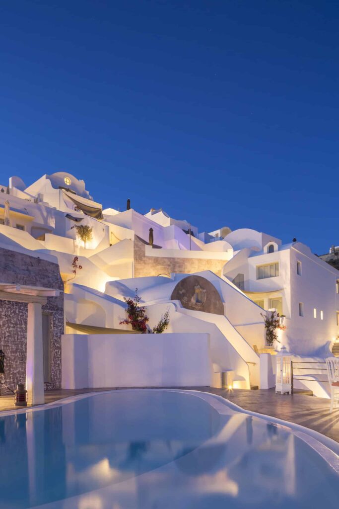 Aesthetic luxury boutique hotel in Santorini, Greece.