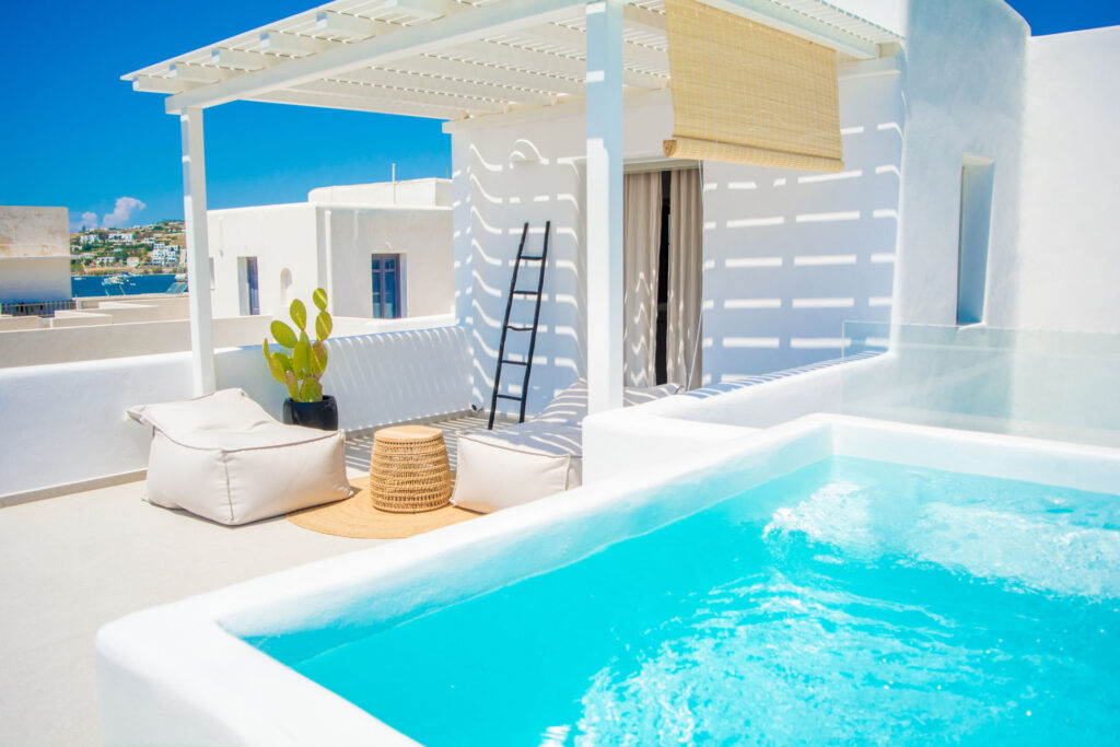 The pool at boutique hotel on Paros island in Greece